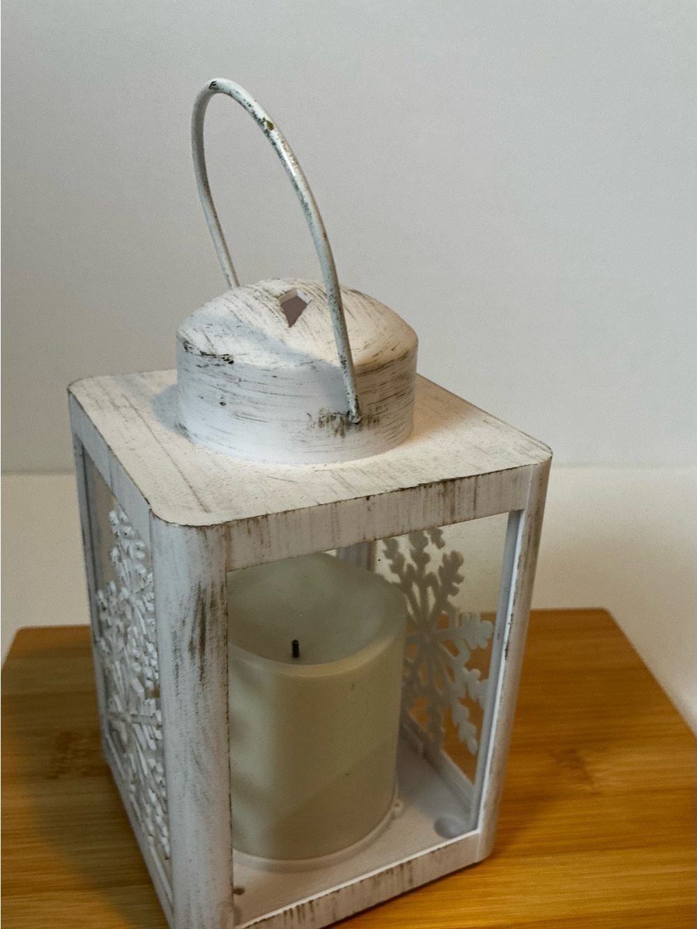 Rustic White Washed Snowflake Decorative Lantern - Picture 5 of 6